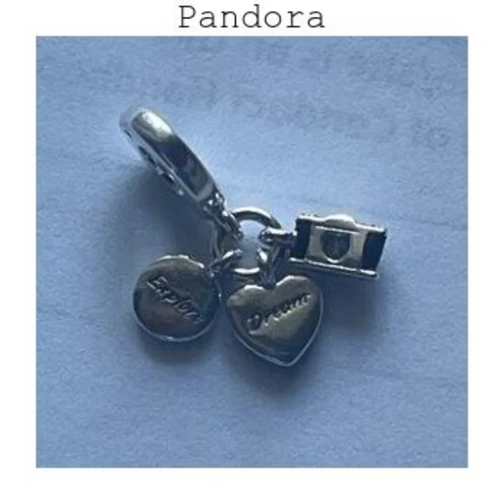 Pandora Camera, Heart & Compass Triple Dangle Charm